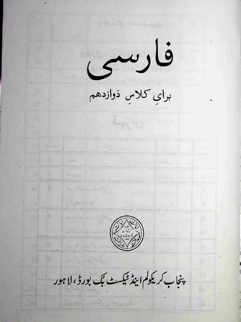 12th Class Farsi Textbook Punjab Board